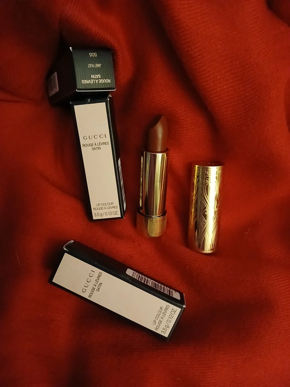 Gucci Satin Lipstick in Warm Brown with Gold Case